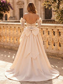 Satin Mermaid Strapless Long Sleeves Long Evening Dresses with Bow