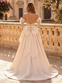 Satin Mermaid Strapless Long Sleeves Long Evening Dresses with Bow