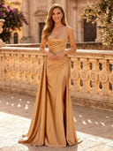 Satin Mermaid Spaghetti Straps Long Evening Dresses with Slit