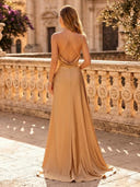 Satin Mermaid Spaghetti Straps Long Evening Dresses with Slit