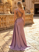 Satin Mermaid One Shoulder Long Evening Dresses with Slit