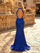 Glitter Sequin Mermaid Halter Long Evening Dresses with Slit