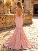 Satin Mermaid V Neck Long Sleeves Long Evening Dresses with Flowers