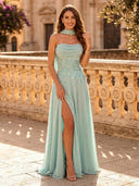 Chiffon A Line Strapless Long Evening Dresses with Scarf