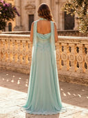 Chiffon A Line Strapless Long Evening Dresses with Scarf
