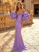 Satin Mermaid Off Shoulder Long Evening Dresses with Beading