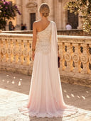 Chiffon A Line One Shoulder Long Evening Dresses with Pearl