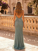 Glitter Satin Sheath Sweetheart Sleeveless Long Evening Dresses with Slit