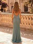Glitter Satin Sheath Sweetheart Sleeveless Long Evening Dresses with Slit