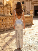 Sequins Mermaid Square Neck Sleeveless Long Evening Dresses