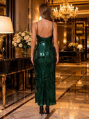 Sequin Mermaid One Shoulder Long Evening Dresses with Slit