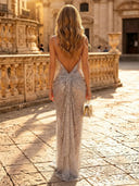 Sequin Mermaid Spaghetti Straps Long Evening Dresses with Ruffles