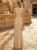 Sequin Mermaid Boat Neck Sleeveless Long Evening Dresses