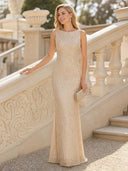 Sequin Mermaid Boat Neck Sleeveless Long Evening Dresses