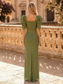 Sequin Mermaid Square Neck Puff Sleeves Long Evening Dresses