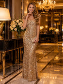 Sequin Mermaid Square Neck Flutter Sleeves Long Evening Dresses