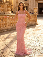 Lace Mermaid Halter Sleeveless Long Evening Dresses