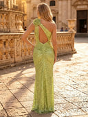 Glitter Sequin Mermaid One Shoulder Long Evening Dresses with Slit