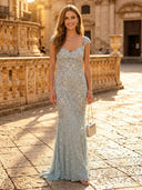 Glitter Sequin Mermaid V Neck Long Evening Dresses