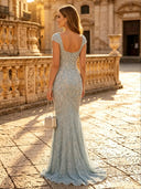 Glitter Sequin Mermaid V Neck Long Evening Dresses