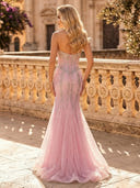 Glitter Tulle Mermaid Strapless Long Evening Dresses with Beads