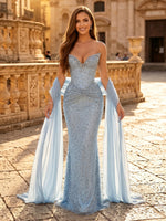 Sequin Mermaid Strapless Sleeveless Long Evening Dresses