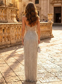 Rhinestone Mermaid Strapless Sweetheart Long Evening Dresses with Slit