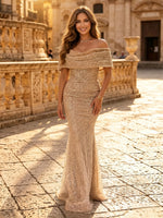 Glitter Sequin Mermaid Off Shoulder Long Evening Dresses