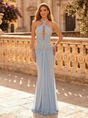 Chiffon Mermaid Halter Sleeveless Long Evening Dresses with Beads