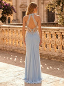 Chiffon Mermaid Halter Sleeveless Long Evening Dresses with Beads