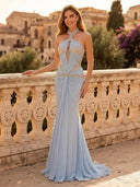 Chiffon Mermaid Halter Sleeveless Long Evening Dresses with Beads