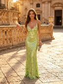 Sequin Mermaid Spaghetti Straps Long Evening Dresses