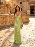 Sequin Mermaid Spaghetti Straps Long Evening Dresses
