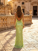 Sequin Mermaid Spaghetti Straps Long Evening Dresses