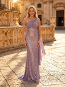 Sequin Mermaid One Shoulder Sleeveless Long Evening Dresses