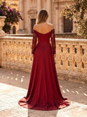Satin Mermaid Long Sleeves Long Evening Dresses with Slit
