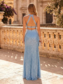 Sequin Mermaid Halter Long Evening Dresses with Slit