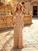 Sequin Mermaid Spaghetti Straps Long Evening Dresses with Corset