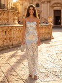 Sequin Mermaid Square Neck Spaghetti Straps Long Evening Dresses