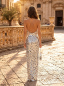 Sequin Mermaid Square Neck Spaghetti Straps Long Evening Dresses