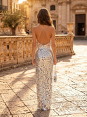 Sequin Mermaid Square Neck Spaghetti Straps Long Evening Dresses