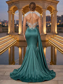 Satin Mermaid Long Sleeves Long Evening Dresses with Beads