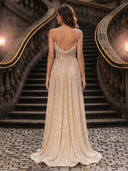 Sequin A Line V Neck Spaghetti Straps Long Evening Dresses