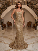 Glitter Sequin Mermaid Halter Sleeveless Long Evening Dresses