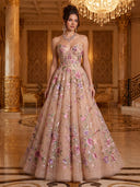 Embroidery A Line Strapless Sleeveless Long Evening Dresses