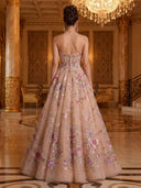 Embroidery A Line Strapless Sleeveless Long Evening Dresses