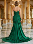 Satin Mermaid Strapless Sleeveless Long Evening Dresses with Slit