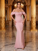 Satin Mermaid Off Shoulder Long Evening Dresses with Sequin