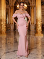 Satin Mermaid Off Shoulder Long Evening Dresses with Sequin