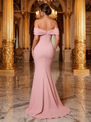 Satin Mermaid Off Shoulder Long Evening Dresses with Sequin